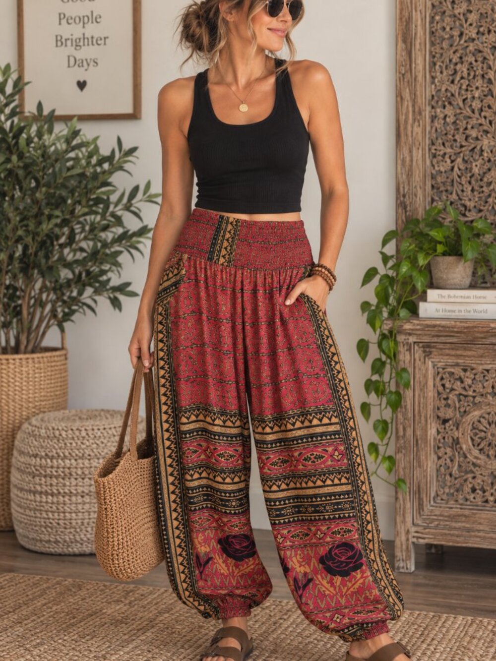 Earthbound Trading Co Boho Harem Pants L Paisley Print